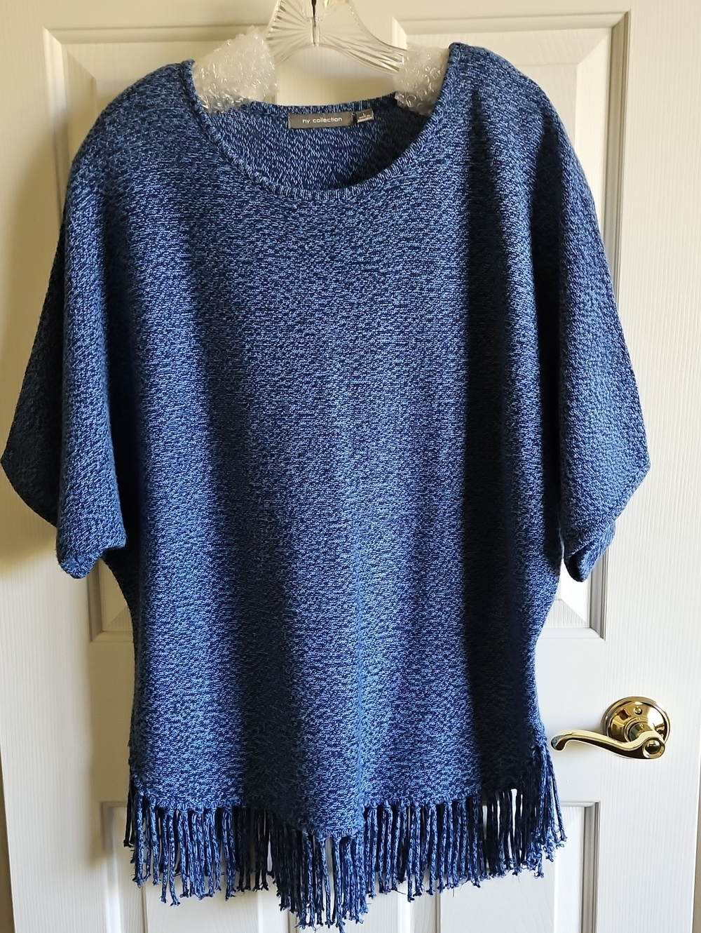 NY Collection Navy Blue Marled Knit Oversized Batwing Sweater Top